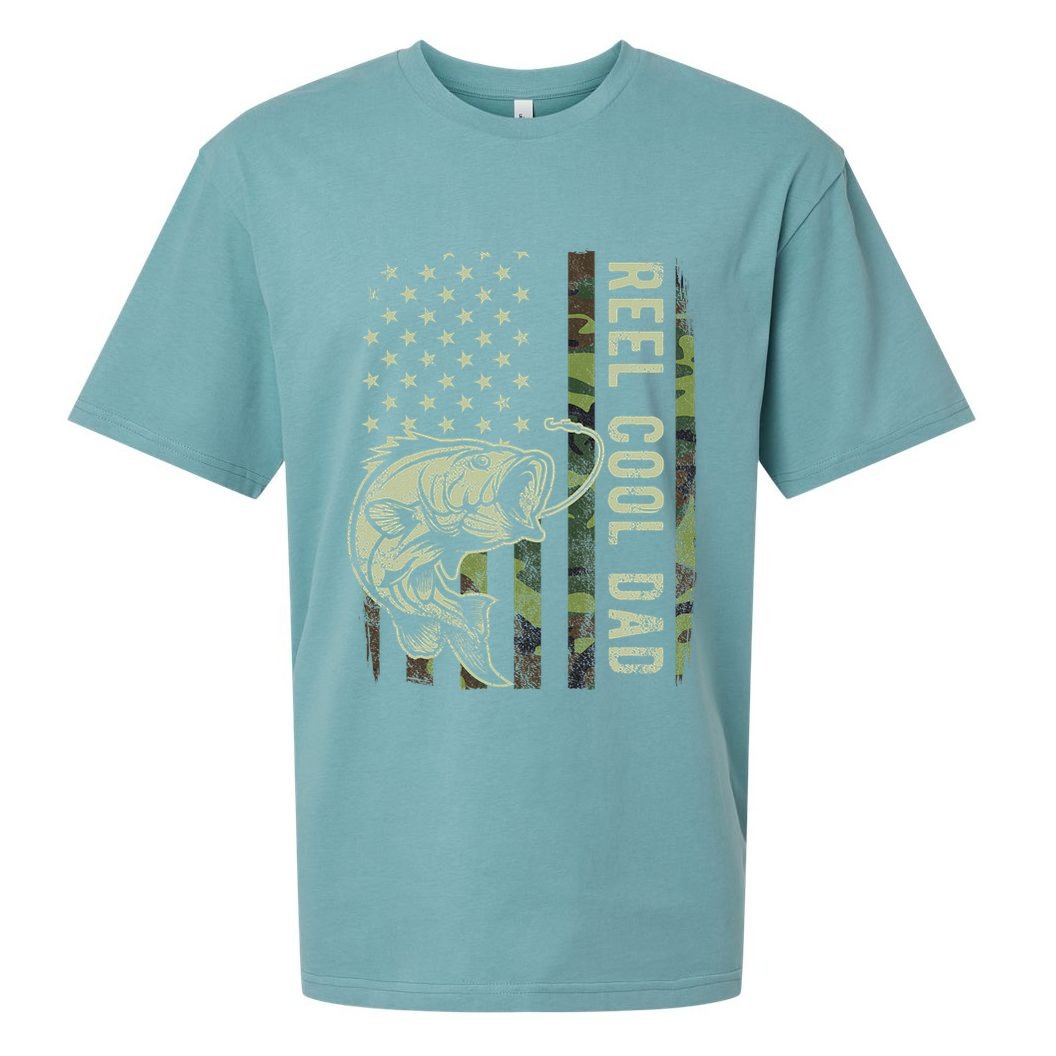 Reel Cool Dad Camouflage American Flag Father's Day Sueded Cloud Jersey T-Shirt