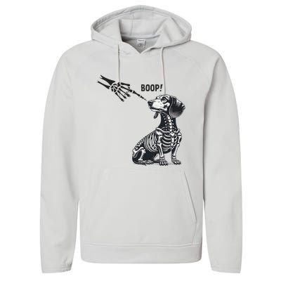 Retro Cute Dachshund Skeleton Hand Boop Dog Funny Halloween Performance Fleece Hoodie