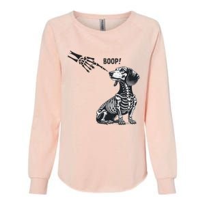 Retro Cute Dachshund Skeleton Hand Boop Dog Funny Halloween Womens California Wash Sweatshirt