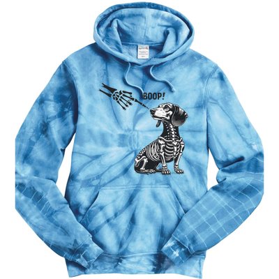 Retro Cute Dachshund Skeleton Hand Boop Dog Funny Halloween Tie Dye Hoodie