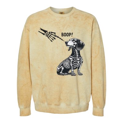 Retro Cute Dachshund Skeleton Hand Boop Dog Funny Halloween Colorblast Crewneck Sweatshirt