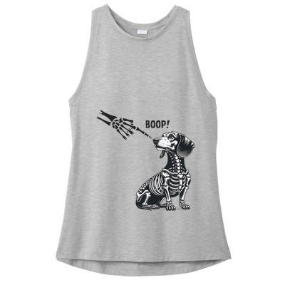 Retro Cute Dachshund Skeleton Hand Boop Dog Funny Halloween Ladies PosiCharge Tri-Blend Wicking Tank