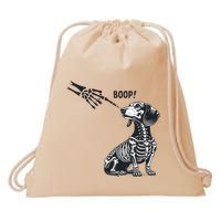 Retro Cute Dachshund Skeleton Hand Boop Dog Funny Halloween Drawstring Bag