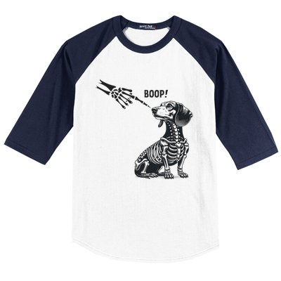 Retro Cute Dachshund Skeleton Hand Boop Dog Funny Halloween Baseball Sleeve Shirt