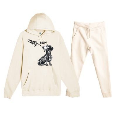 Retro Cute Dachshund Skeleton Hand Boop Dog Funny Halloween Premium Hooded Sweatsuit Set