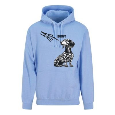 Retro Cute Dachshund Skeleton Hand Boop Dog Funny Halloween Unisex Surf Hoodie