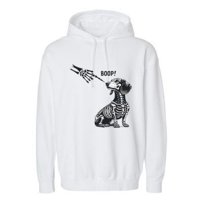 Retro Cute Dachshund Skeleton Hand Boop Dog Funny Halloween Garment-Dyed Fleece Hoodie