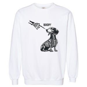 Retro Cute Dachshund Skeleton Hand Boop Dog Funny Halloween Garment-Dyed Sweatshirt