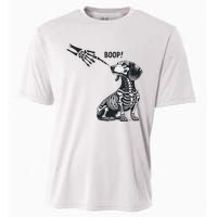 Retro Cute Dachshund Skeleton Hand Boop Dog Funny Halloween Cooling Performance Crew T-Shirt