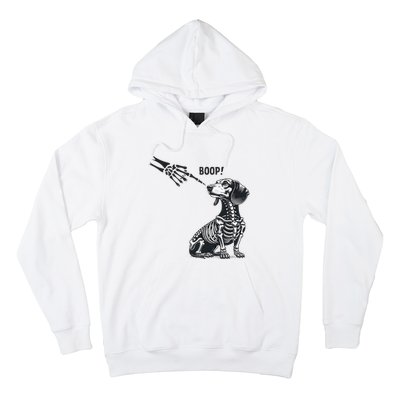 Retro Cute Dachshund Skeleton Hand Boop Dog Funny Halloween Hoodie