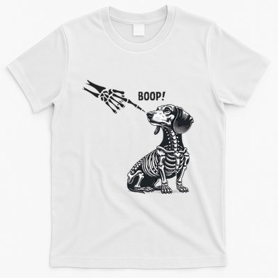 Retro Cute Dachshund Skeleton Hand Boop Dog Funny Halloween T-Shirt