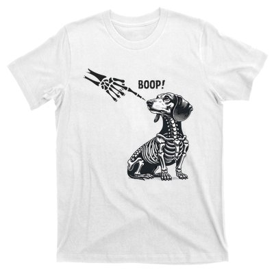 Retro Cute Dachshund Skeleton Hand Boop Dog Funny Halloween T-Shirt