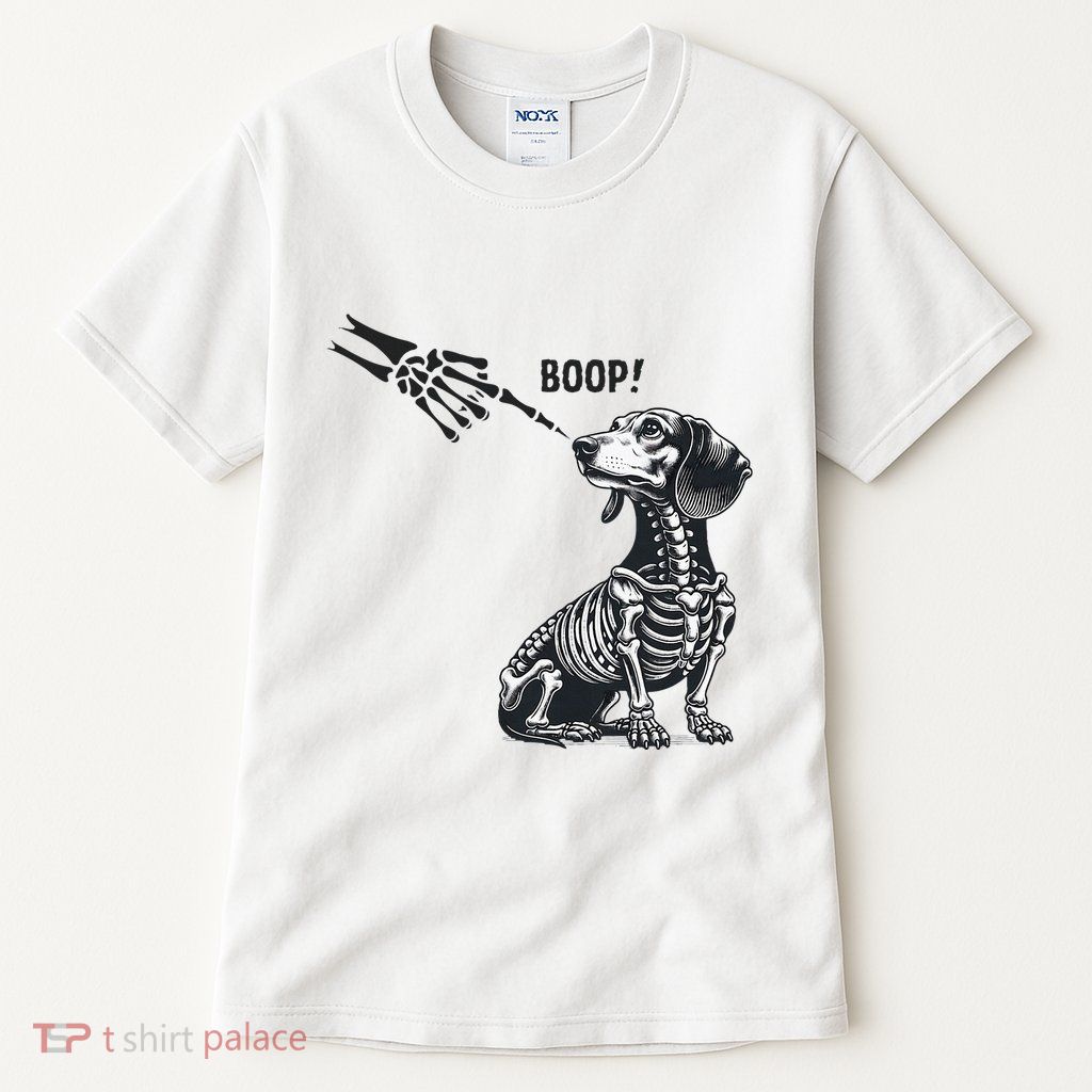 Retro Cute Dachshund Skeleton Hand Boop Dog Funny Halloween Tall T-Shirt