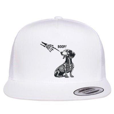 Retro Cute Dachshund Skeleton Hand Boop Dog Funny Halloween Flatbill Hat