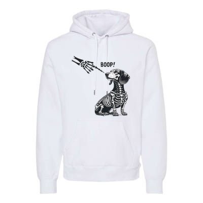 Retro Cute Dachshund Skeleton Hand Boop Dog Funny Halloween Premium Hoodie