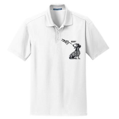 Retro Cute Dachshund Skeleton Hand Boop Dog Funny Halloween Dry Zone Grid Polo