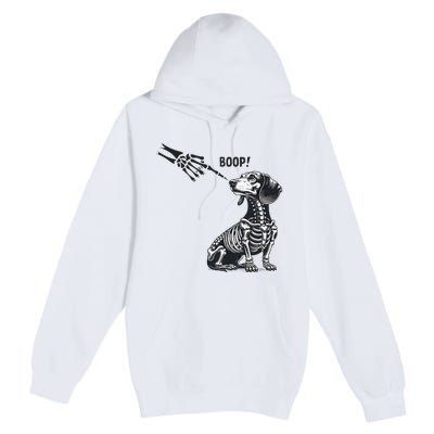 Retro Cute Dachshund Skeleton Hand Boop Dog Funny Halloween Premium Pullover Hoodie