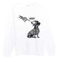 Retro Cute Dachshund Skeleton Hand Boop Dog Funny Halloween Premium Crewneck Sweatshirt