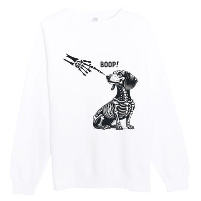 Retro Cute Dachshund Skeleton Hand Boop Dog Funny Halloween Premium Crewneck Sweatshirt