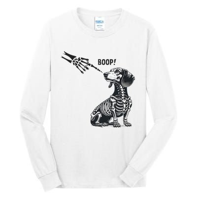 Retro Cute Dachshund Skeleton Hand Boop Dog Funny Halloween Tall Long Sleeve T-Shirt