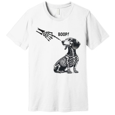 Retro Cute Dachshund Skeleton Hand Boop Dog Funny Halloween Premium T-Shirt