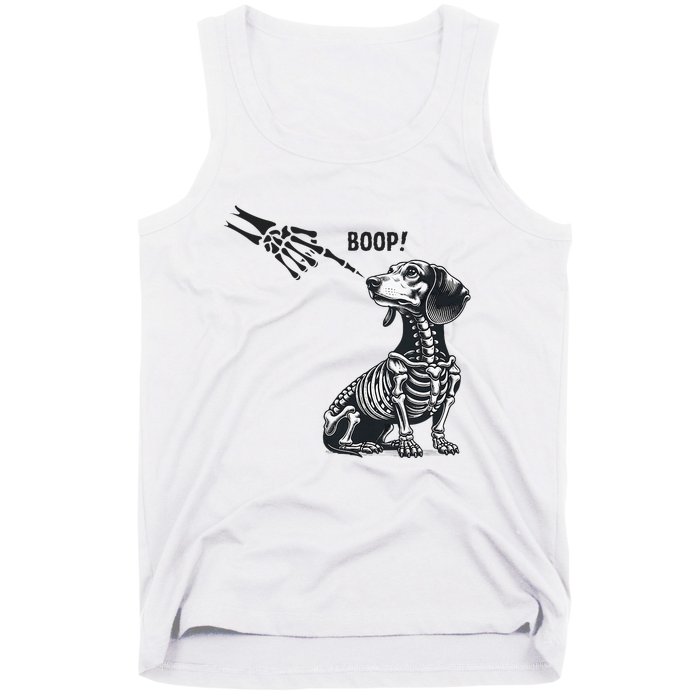 Retro Cute Dachshund Skeleton Hand Boop Dog Funny Halloween Tank Top