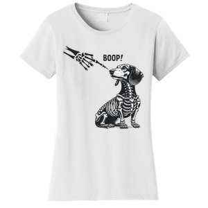 Retro Cute Dachshund Skeleton Hand Boop Dog Funny Halloween Women's T-Shirt