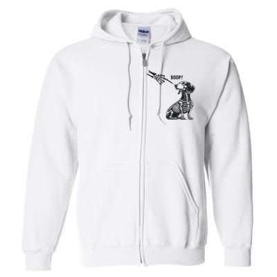 Retro Cute Dachshund Skeleton Hand Boop Dog Funny Halloween Full Zip Hoodie