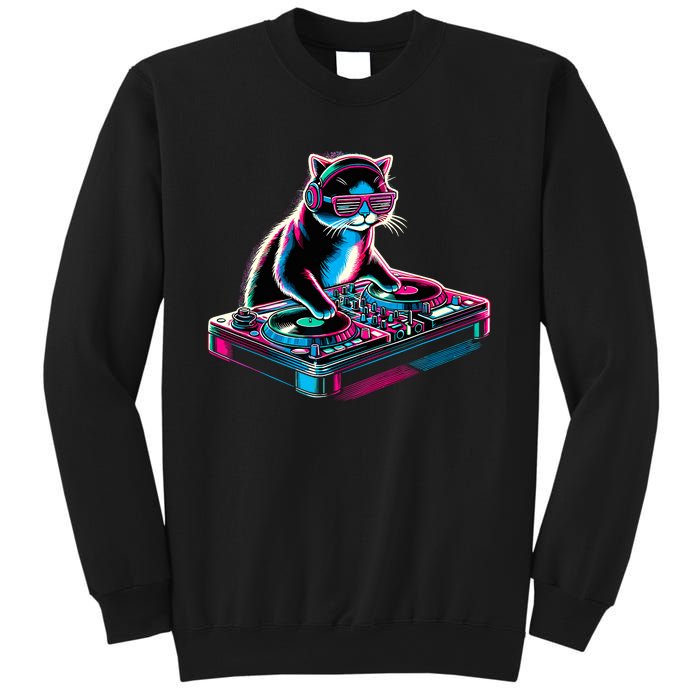 Retro Cat Dj Disco Party Music Gift Funny Cat Sweatshirt