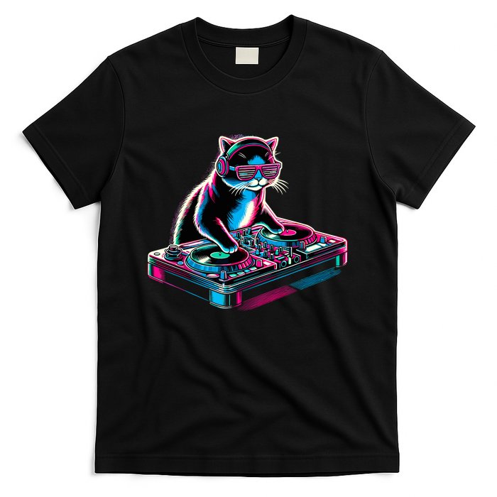 Retro Cat Dj Disco Party Music Gift Funny Cat T-Shirt