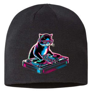 Retro Cat Dj Disco Party Music Gift Funny Cat Sustainable Beanie