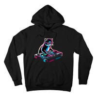 Retro Cat Dj Disco Party Music Gift Funny Cat Tall Hoodie