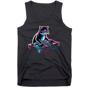 Retro Cat Dj Disco Party Music Gift Funny Cat Tank Top