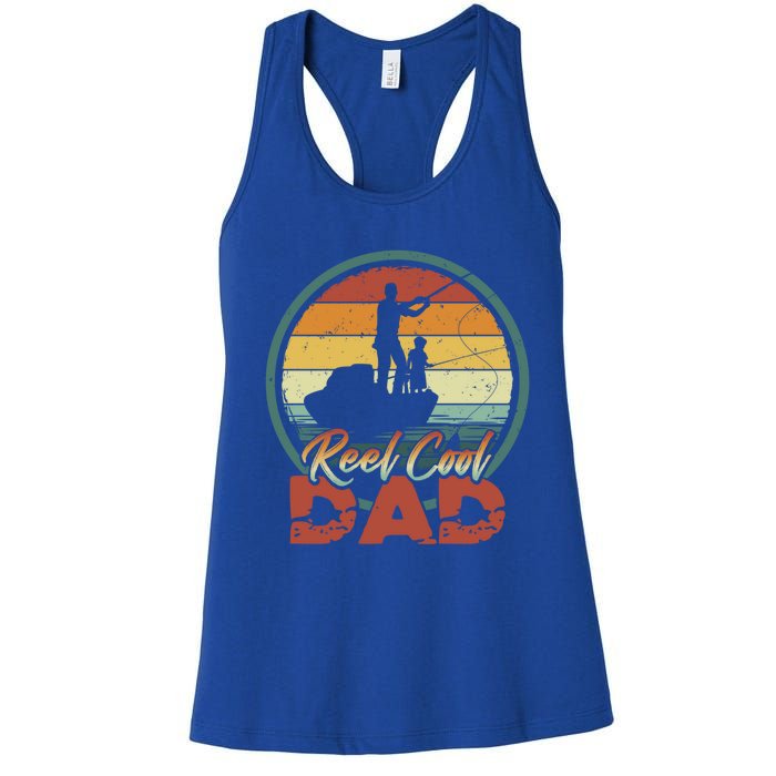 Reel Cool Dad Gift Cool Vintage Retro Fishing Family Gift Women's Racerback Tank