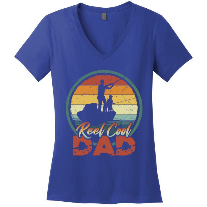 Reel Cool Dad Gift Cool Vintage Retro Fishing Family Gift Women's V-Neck T-Shirt