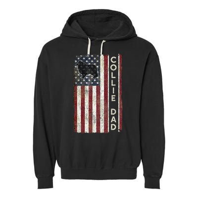 Rough Collie Dad 4th July American Flag Fathers Day Garment-Dyed Fleece Hoodie