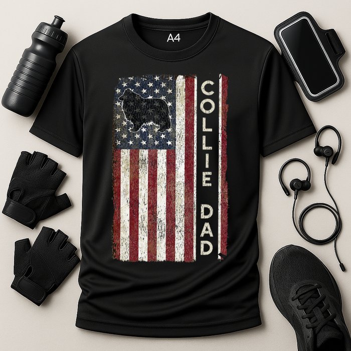 Rough Collie Dad 4th July American Flag Fathers Day Cooling Performance Crew T-Shirt