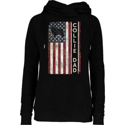 Rough Collie Dad 4th July American Flag Fathers Day Womens Funnel Neck Pullover Hood