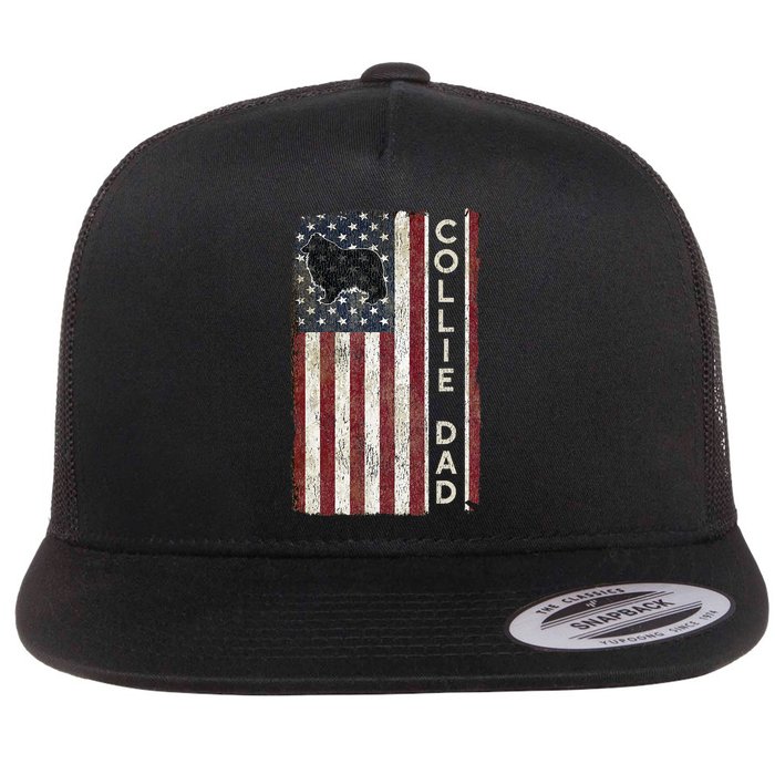 Rough Collie Dad 4th July American Flag Fathers Day Flat Bill Trucker Hat