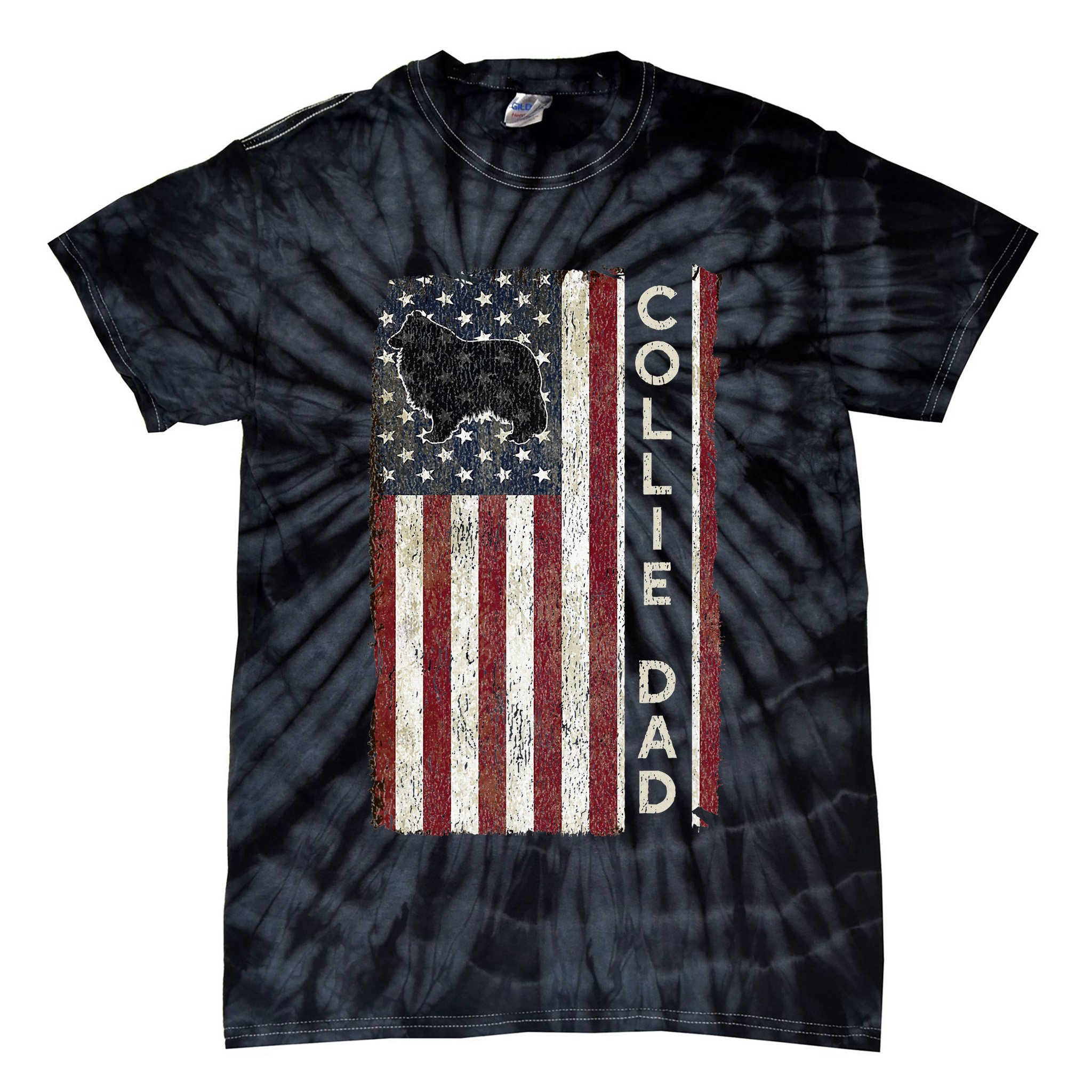 Rough Collie Dad 4th July American Flag Fathers Day Tie-Dye T-Shirt