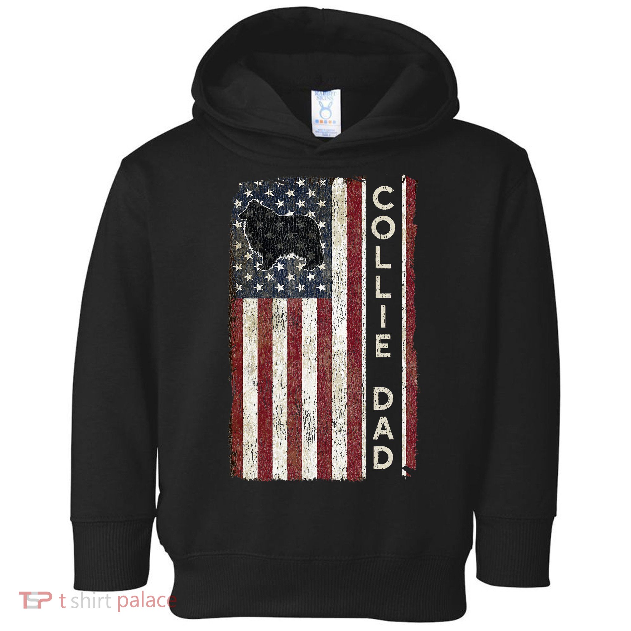 Rough Collie Dad 4th July American Flag Fathers Day Toddler Hoodie
