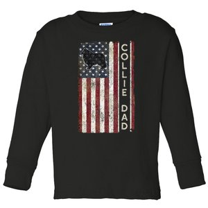 Rough Collie Dad 4th July American Flag Fathers Day Toddler Long Sleeve Shirt