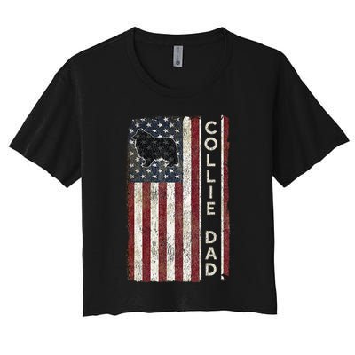 Rough Collie Dad 4th July American Flag Fathers Day Crop Top
