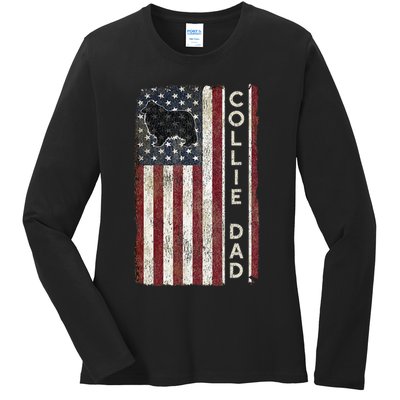 Rough Collie Dad 4th July American Flag Fathers Day Ladies Long Sleeve Shirt
