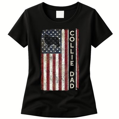 Rough Collie Dad 4th July American Flag Fathers Day Womens T-Shirt