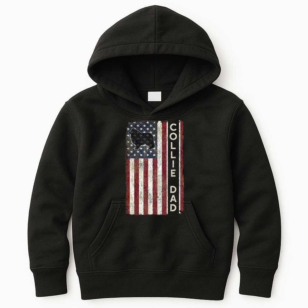 Rough Collie Dad 4th July American Flag Fathers Day Kids Hoodie