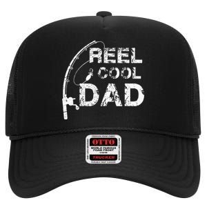 Reel Cool Dad Fishing Daddy Fathers Day Gif High Crown Mesh Back Trucker Hat