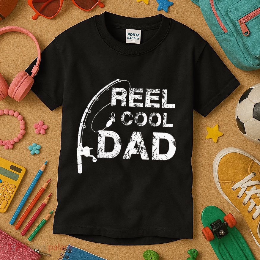 Reel Cool Dad Fishing Daddy Fathers Day Gif Kids T-Shirt