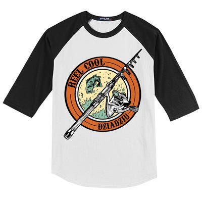 Reel Cool Dziadziu Fishing Polish Grandpa Fisher Gift Kids Colorblock Raglan Jersey
