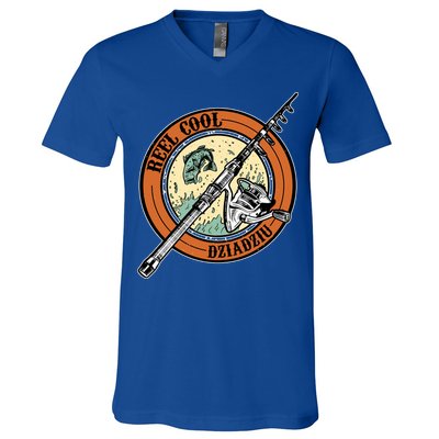 Reel Cool Dziadziu Fishing Polish Grandpa Fisher Gift V-Neck T-Shirt